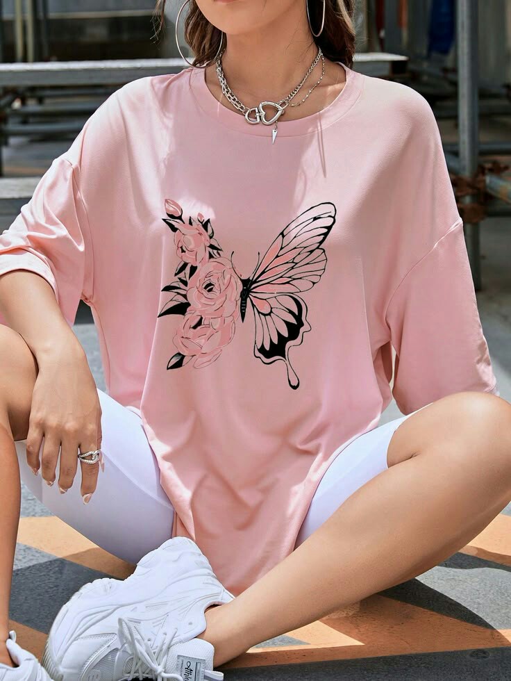 Half sleeve pink t shirt for women's washible print