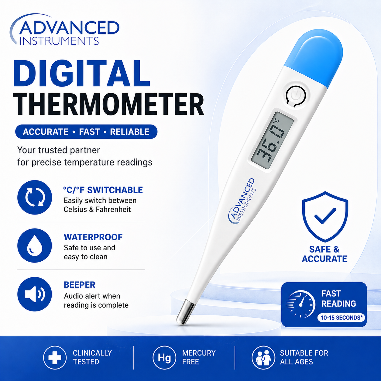 Advanced Digital Thermometer for Adults Digital Oral Thermometer for Fever  Medical Thermometer, Highly Accurate and Fast, Easy to Use, Fast Reading. Detect Fever Quickly - Oral Armpit and Rectal Thermometer for Babies Children and Adults
