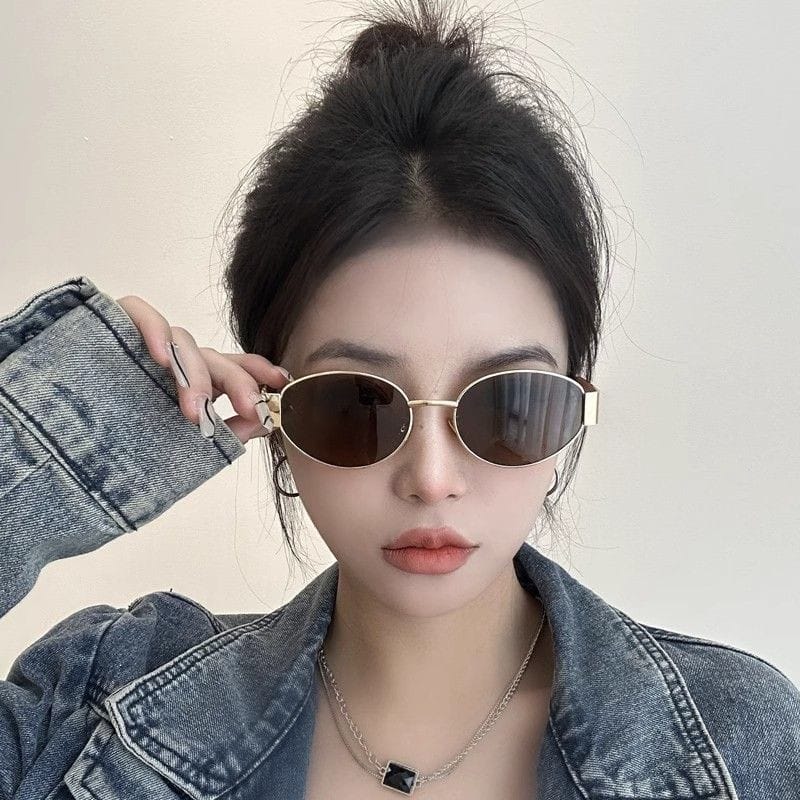 Vintage Women's Retro Chic Polarized Oval Sunglasses New Fashion Steampunk Sunglasses Ladies Classic Retro Small Metal Brand Designer Eyewear