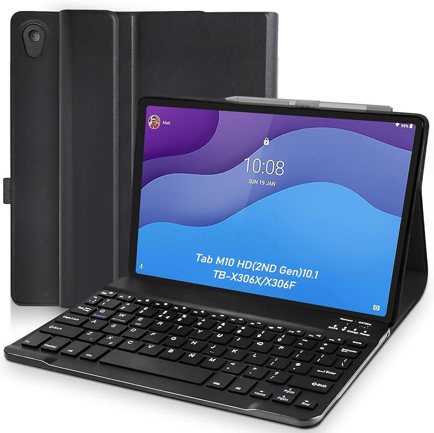 Lenovo Tab M10 HD (2nd Gen) Keyboard Case (UK Layout), Lenovo Tab M10 HD (TB-X306X/X306F) Cover with Detachable Wireless Keyboard, Case with Bluetooth Keyboard for Lenovo Tab M10 HD 10.1 inch, Black