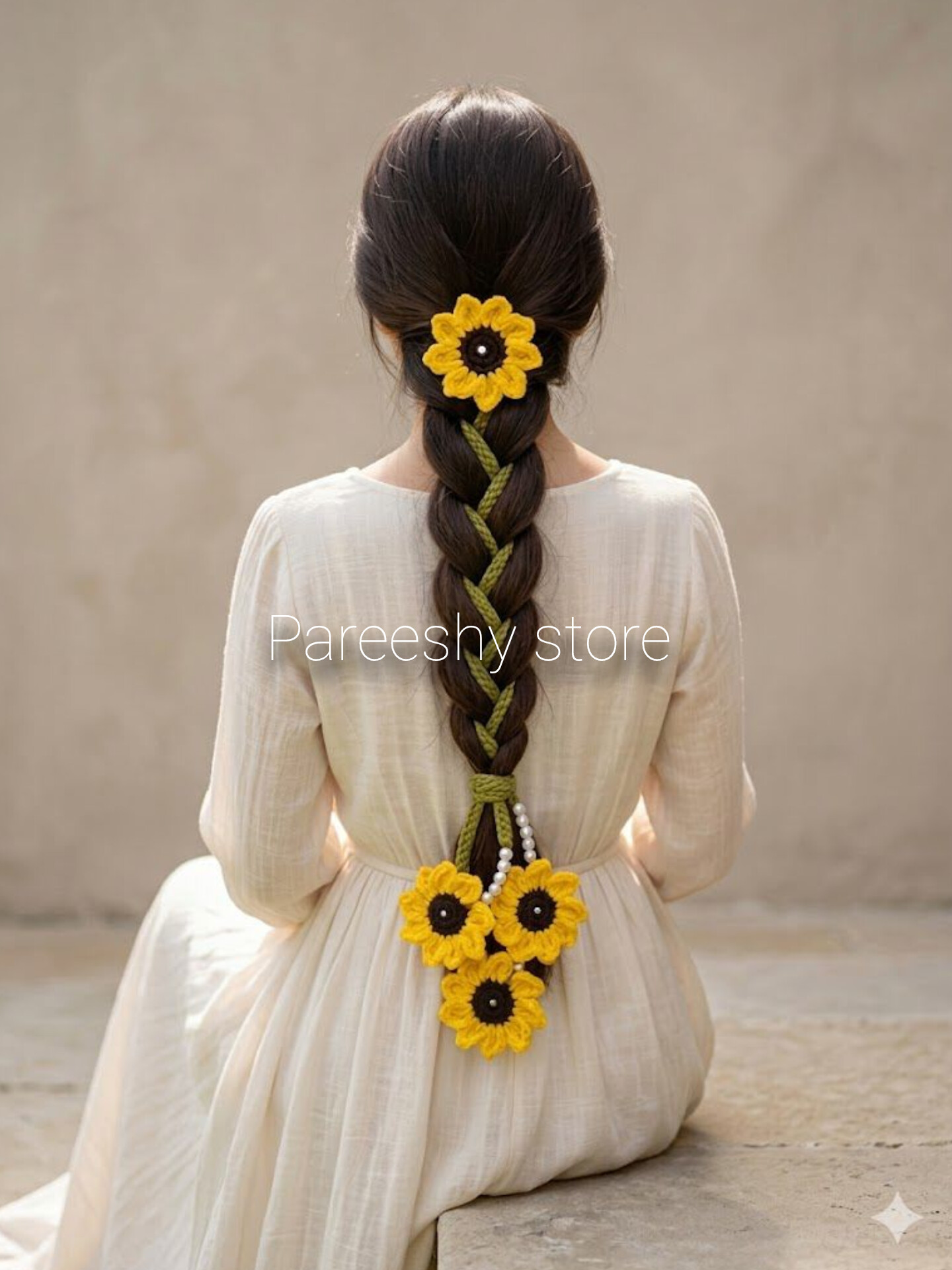 Crochet Sunflower Paranda – Elegant Handmade Hair Braid Accessory