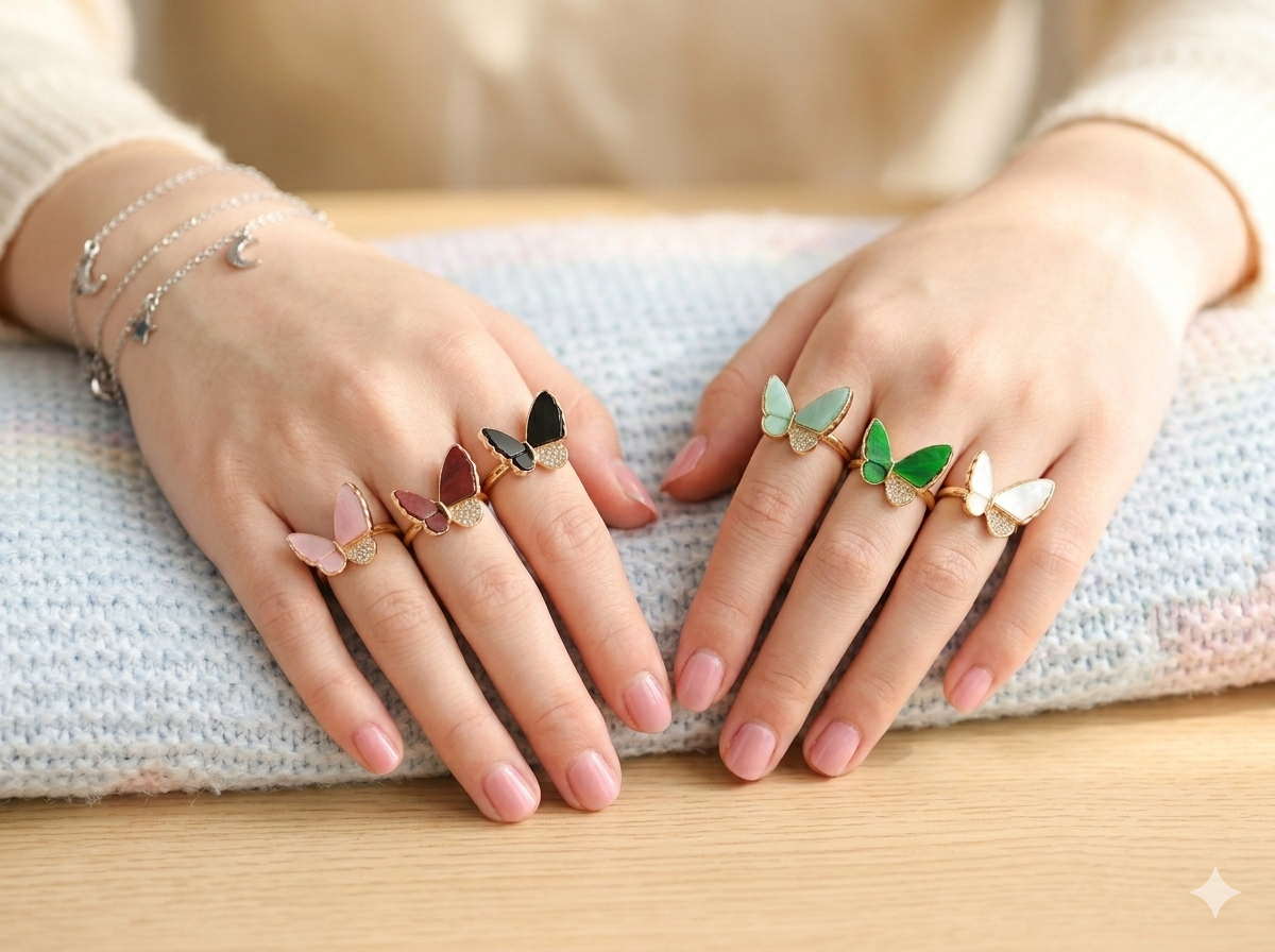 Premium multicolour Butterfly Ring for Women & Girls | Adjustable Open Rings | Trendy Fashion