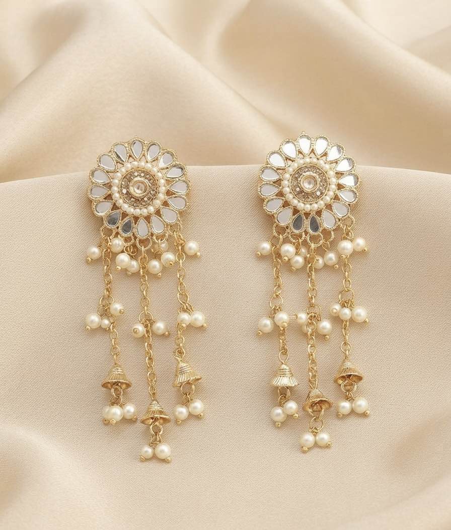 Traditional kundan Work Floral Design Hanging Jhumka Earrings – Elegant Ethnic Party Wear Jewelry for Women