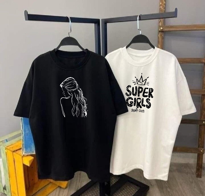 pack of 2 black and white printed t shirt for girls and woman's summer collection
