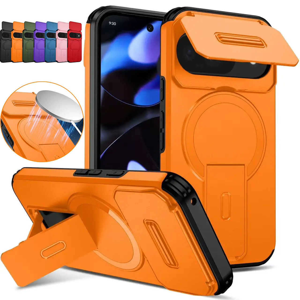 Lens Protect Magnetic Kickstand Phone Case For Google Pixel 10 10Pro 9 Pro 9Pro XL 9A 8a Wireless Charging Shockproof Back Cover