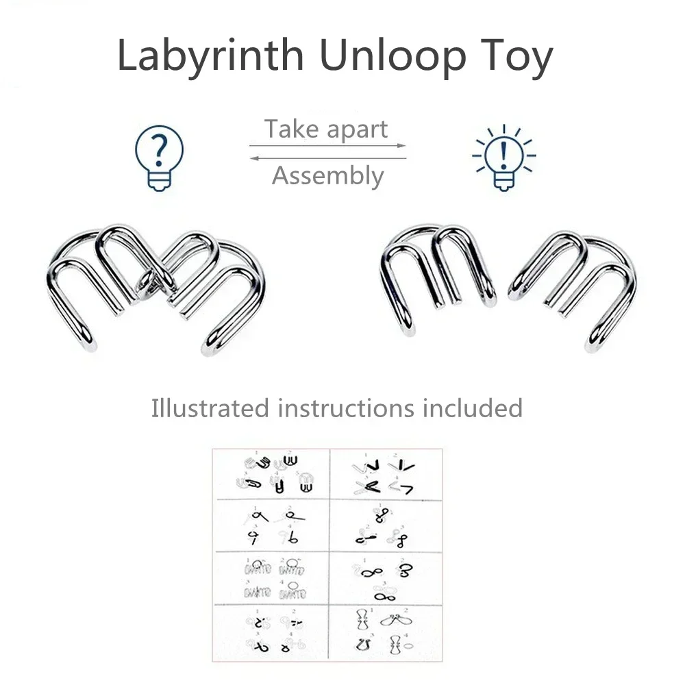 Metal Montessori Puzzle Wire 8Pcs/Set IQ Mind Brain Teaser Puzzles Children Adults Interactive Game Reliever Educational Toys