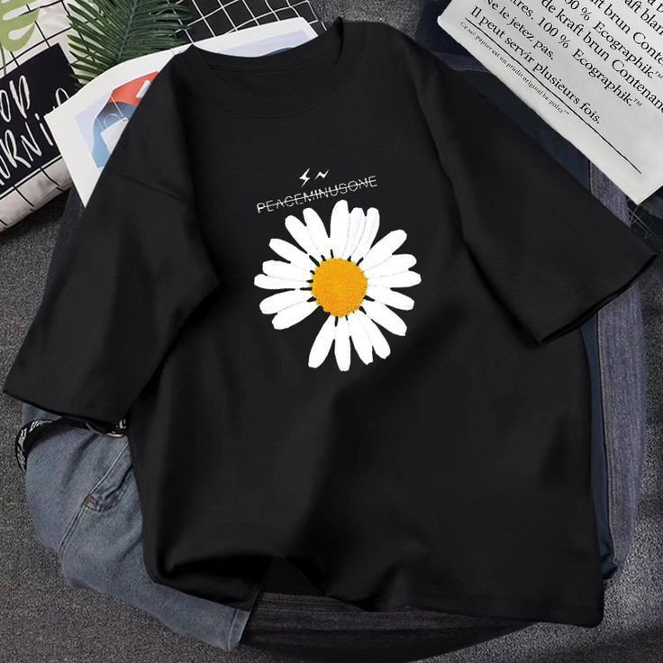 Black Flower T Sharts For Womens