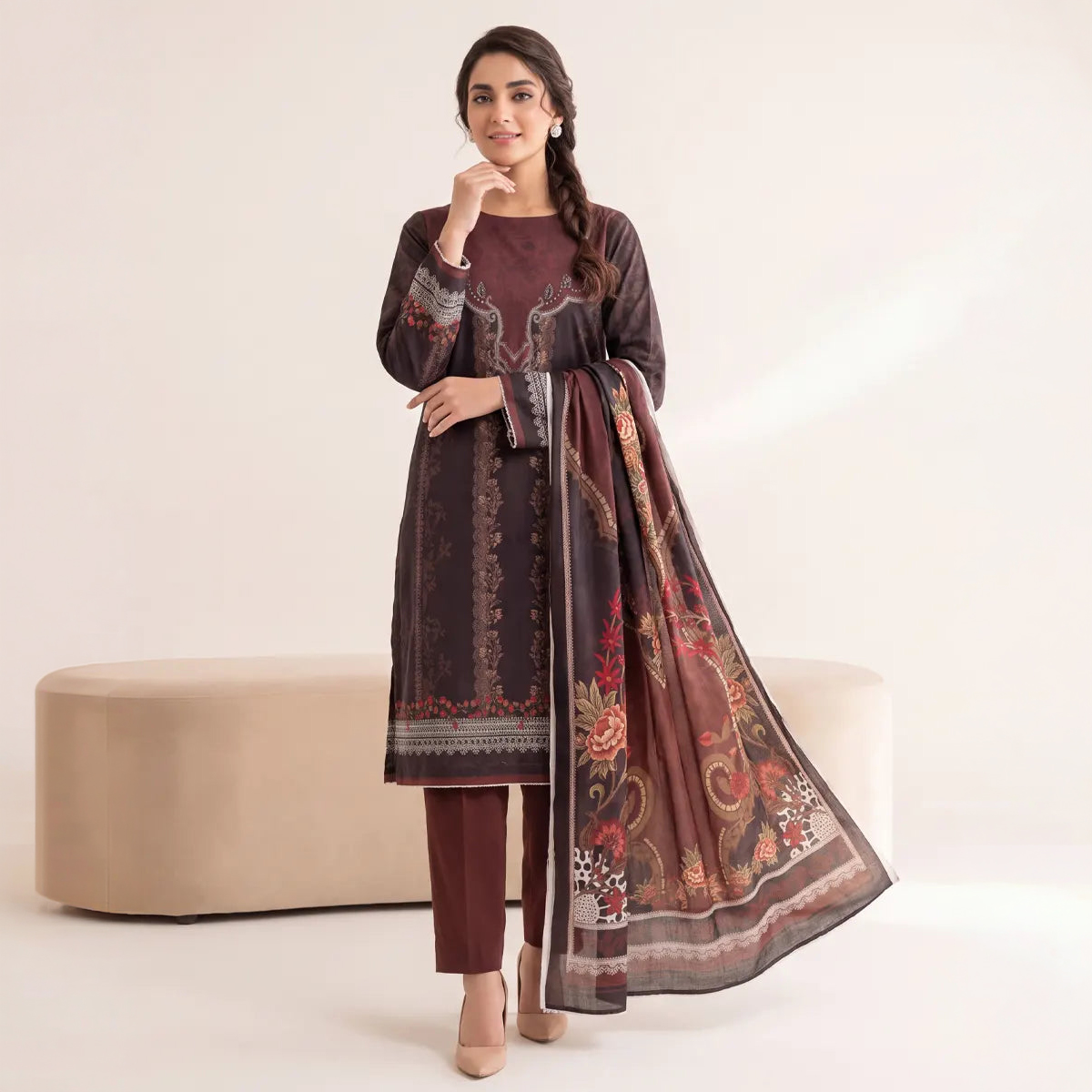Salitex 3 Piece  Unstitched Printed Lawn Suit (S26L3PMRCL871)