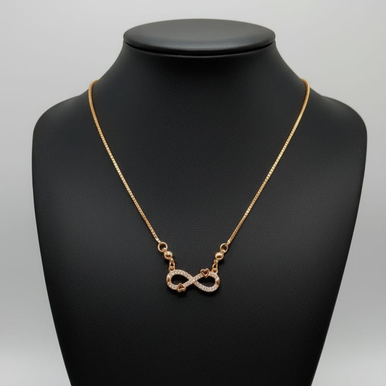 Golden Infinity Sparkle Necklace for Women - Elegant Timeless Pendant & Chain|Girls Infinity Small Heart Sparkle Necklace
