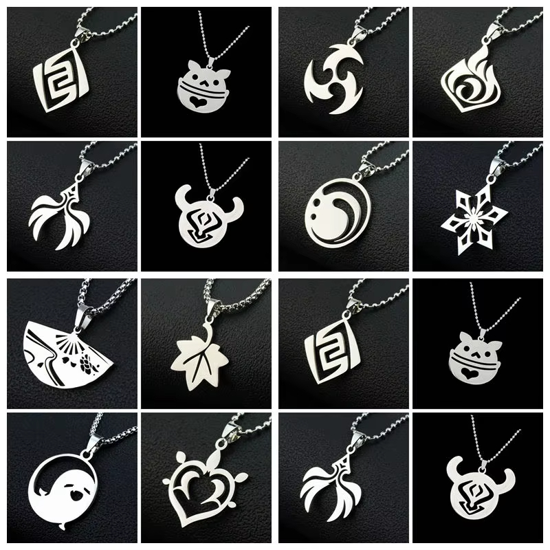 Fashion Genshin Impact Pendant Necklace Teen Cute Anime Cartoon Ghost Stainless Steel Necklace Accessories 