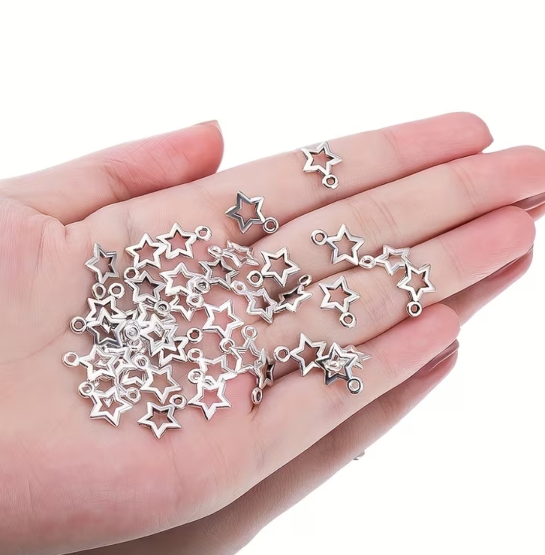 50pcs_500pcs Hollowing Star Charm Zinc Alloy Hollow Star Love Ancient Silvery Tibetan Silvery Making Bracelet Earrings Necklace Hollow Star Pendant Handmade