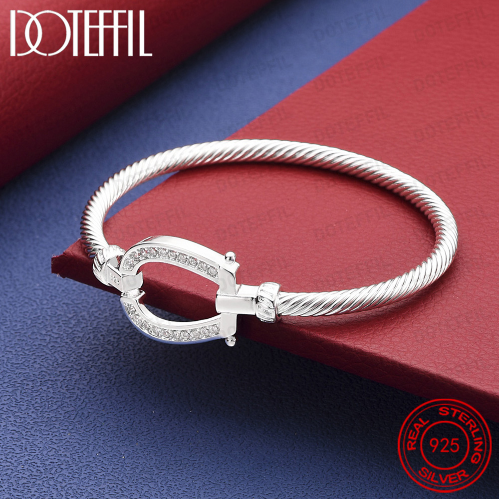 925 Sterling Silver Geometry AAA Zircon Open Bangle Bracelet For Woman Man Wedding Engagement Fashion Charm Party Jewelry
