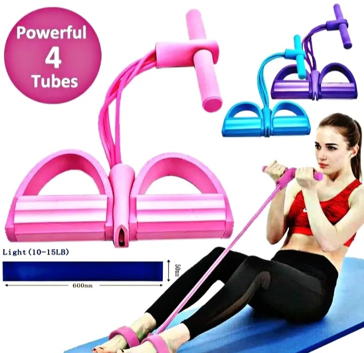 Tummy Trimmer Pedal Exerciser 4 Tube Resistance Band – Sit Up Pull Rope for Abs, Legs, Arms Home Gym Workout Equipment