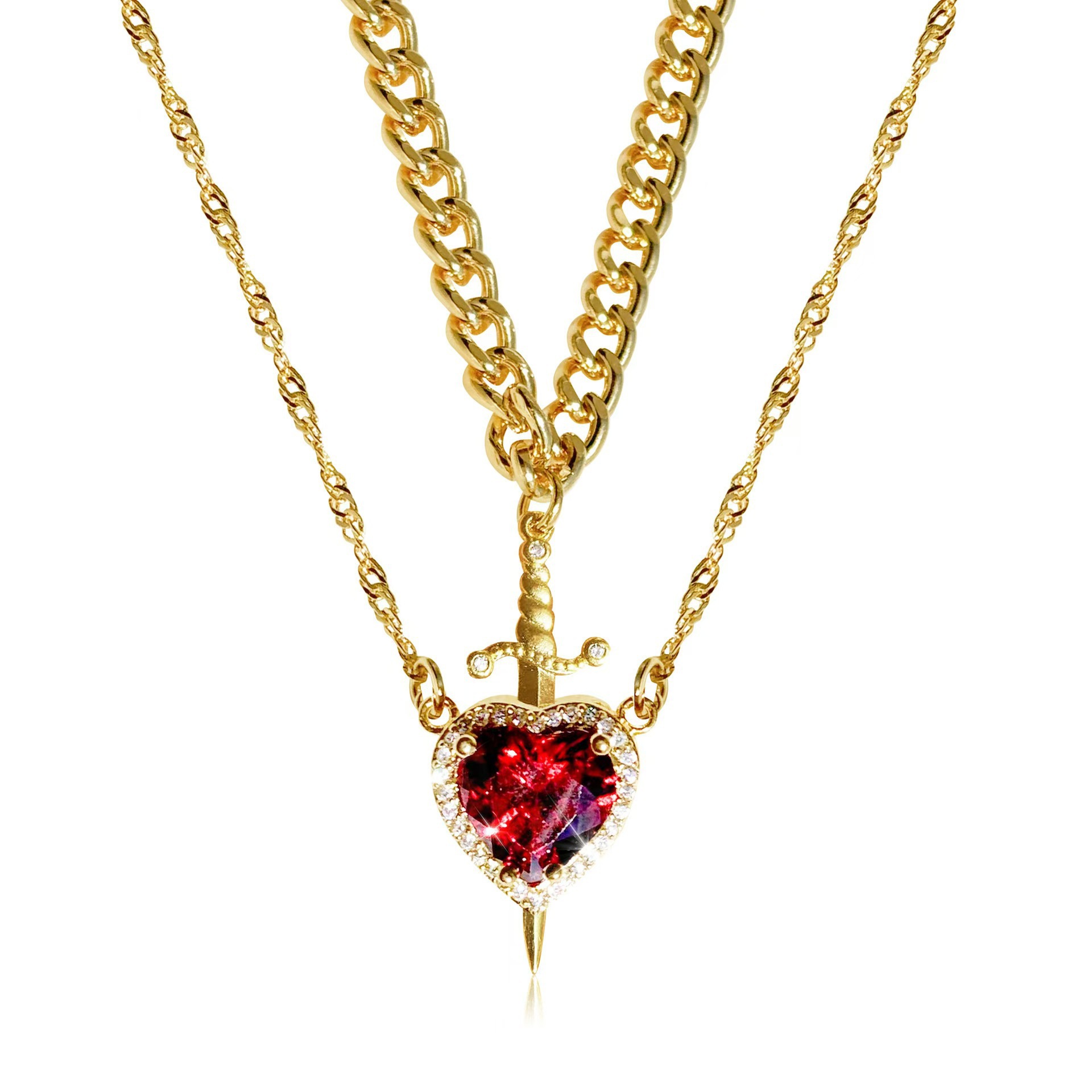 The Snow White Couple Necklace Heart and Sword Pendant Necklace for Women Romantic Valentine's Day Jewelry 