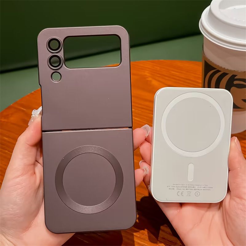 for  ZFlip 4 Luxury Magnetic Matte Case for   Z Flip 6 4 3 5 7 Flip4 Wireless Charger Soft Silicone Cover