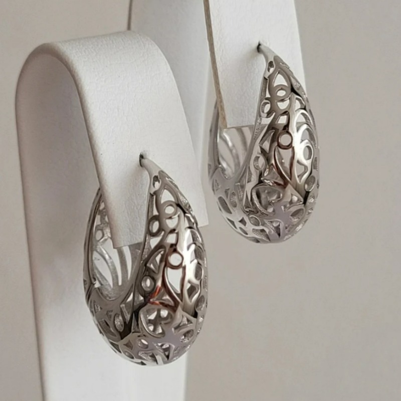 Classic Hollow Carving Hoop Earrings For Women Elegant Silver Plated Earrings Banquet Wedding Jewelry Accessories