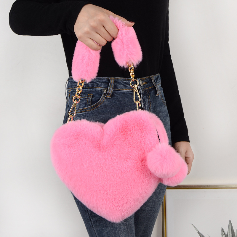 Valentine's Day/Eid Al-Fitr/New Year  - Korean-Style Faux Rabbit Fur Handbag for Girls and Children, Heart-Shaped Crossbody Bag