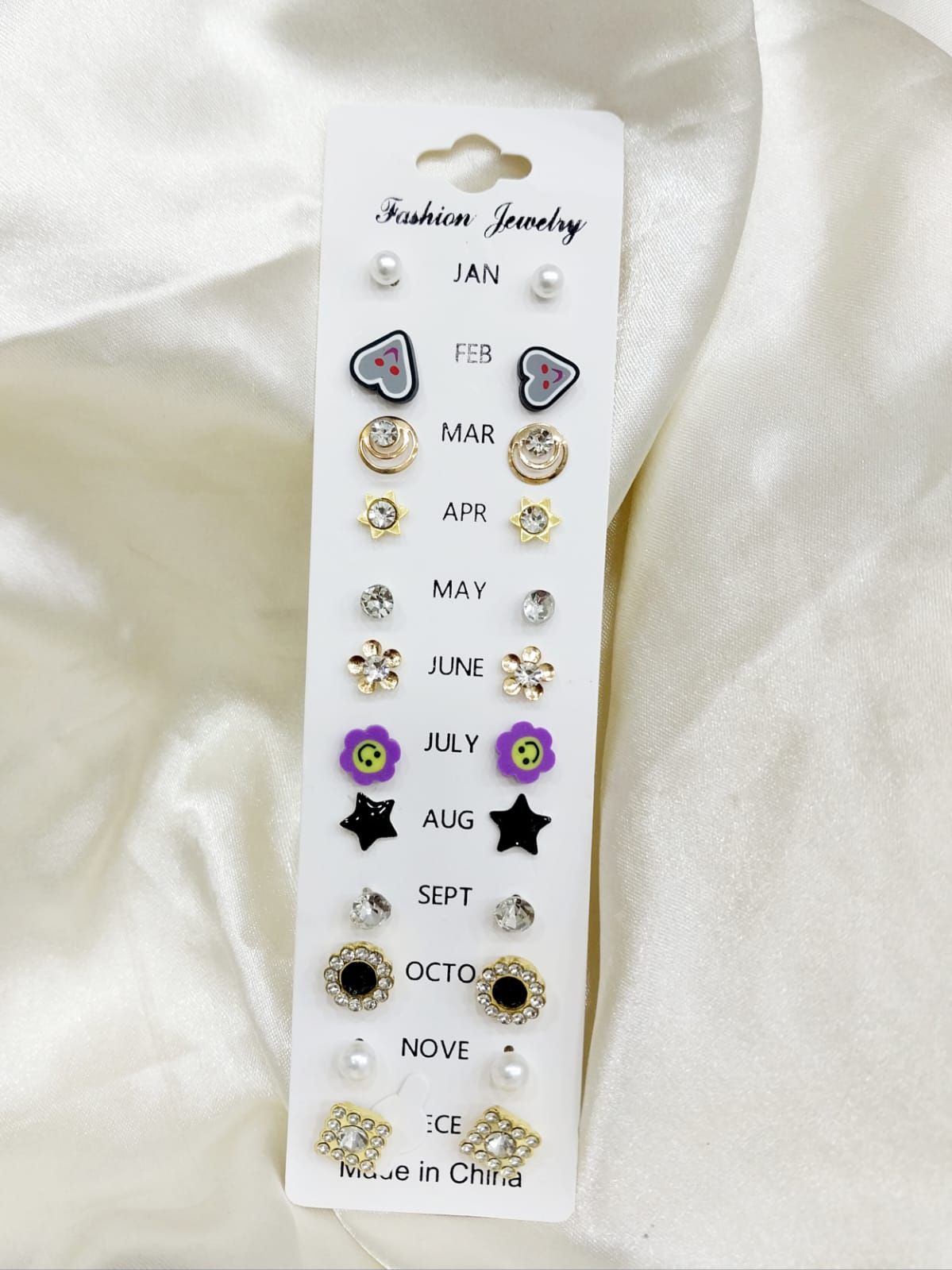 12 Pairs Gold & Pearl Birthstone Stud Earrings Set for Women & Girls – Daily Wear Calendar Earrings Pack