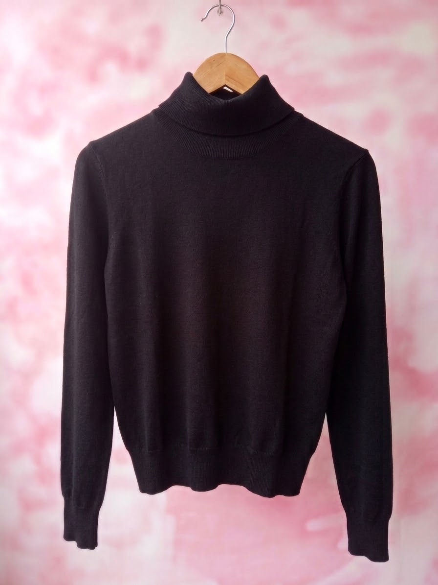 Men Women Solid Black Turtleneck High Neck Knitwear Sweater Soft Casual Winter Top - Size S