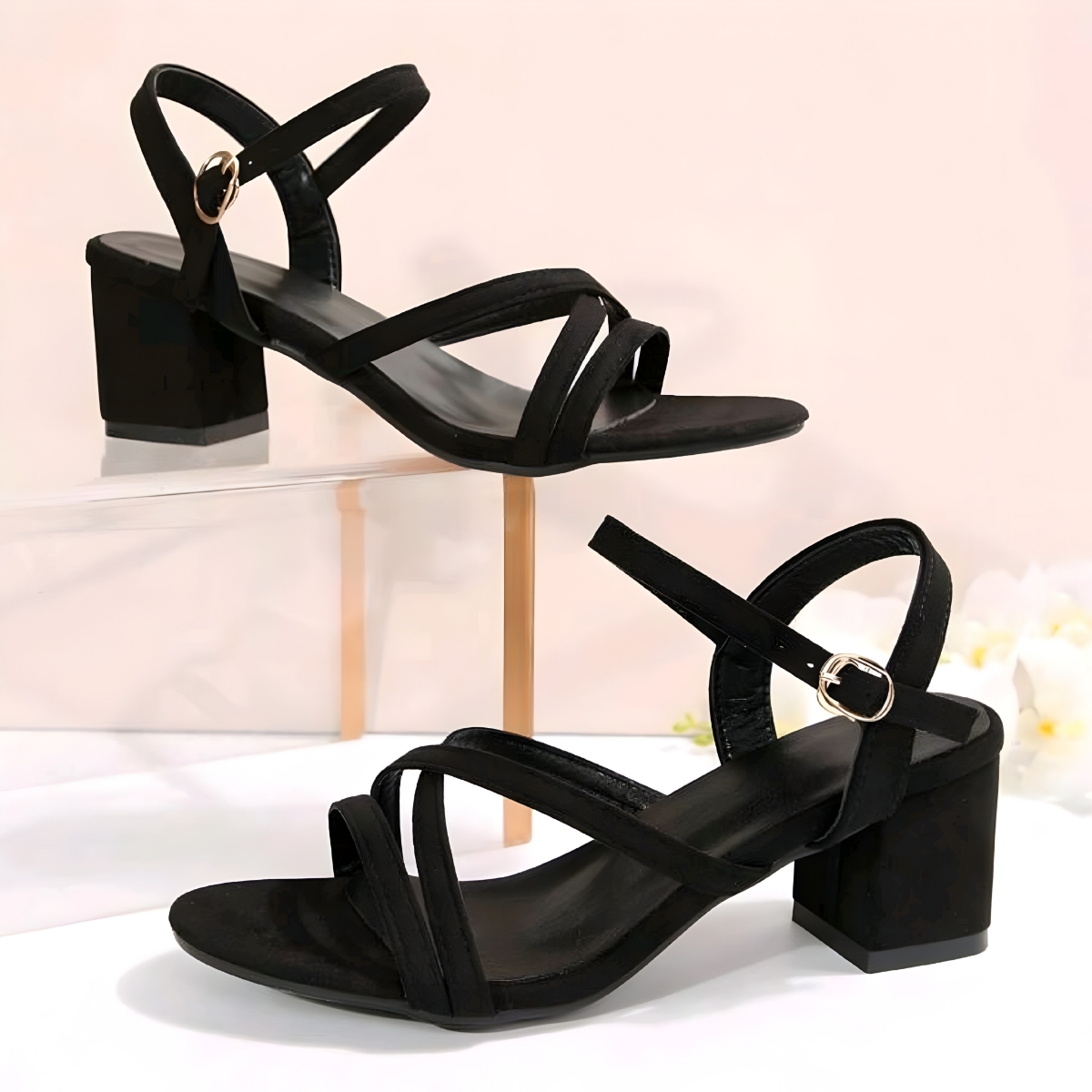 Elegant Black Block Heel Sandals for Women - Stylish & Comfortable