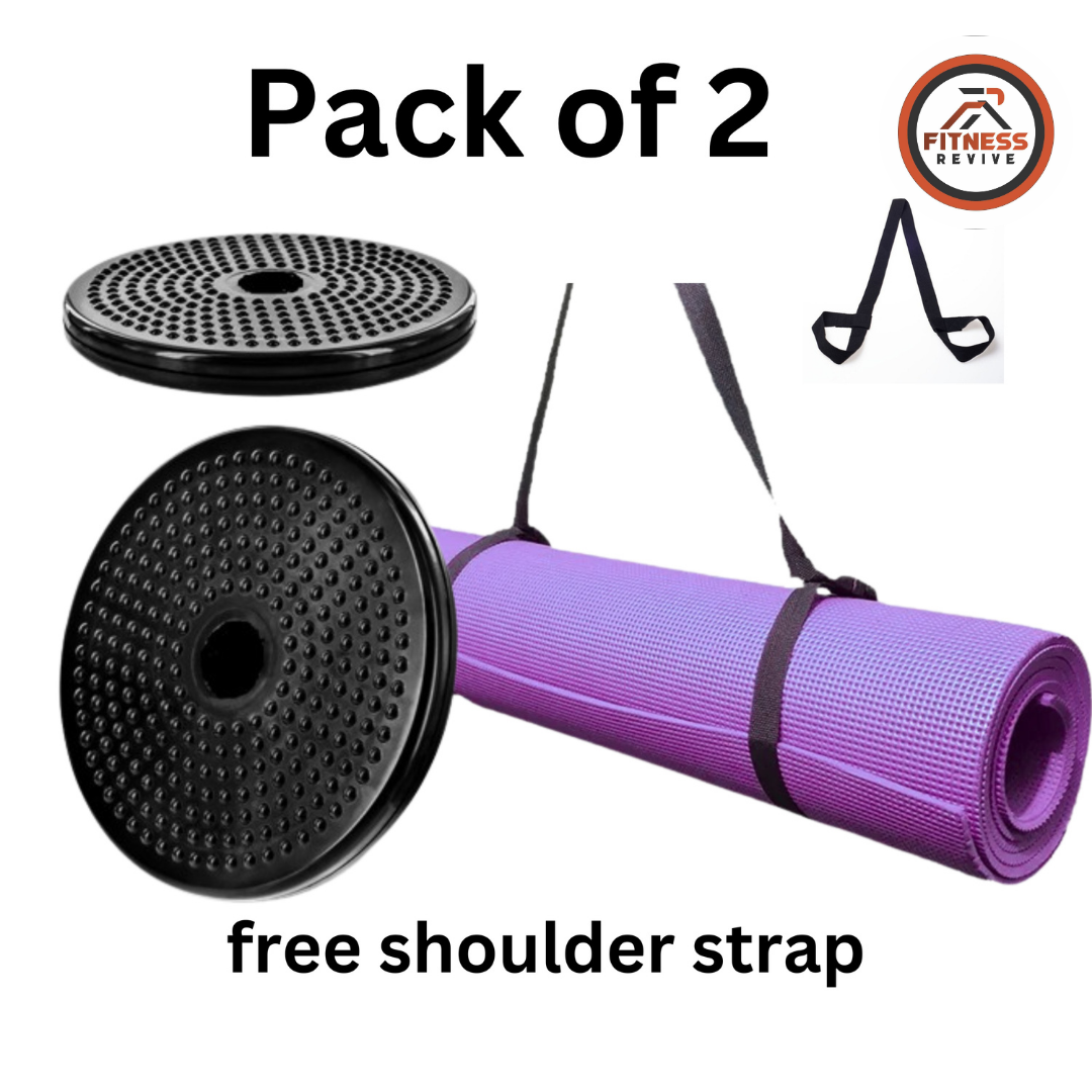 Yoga Mat 10mm with Tummy Twister Disc – Anti-Slip Thick Exercise Mat & 360° Waist Twisting Disc for Belly Fat, Core & Home Gym Workout | Free Shoulder Strap | Women & Men Combo Set