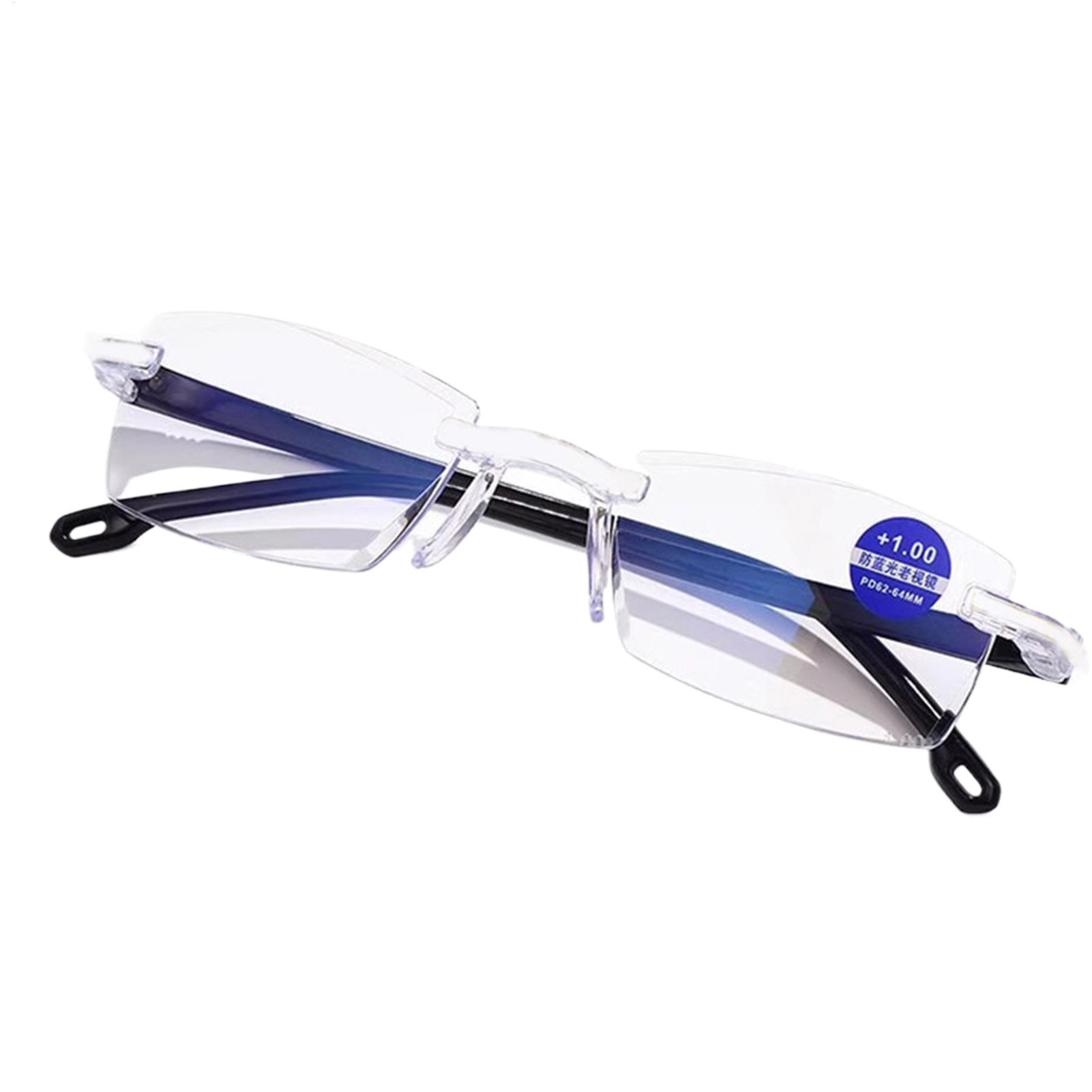 Rimless Bifocal Progressive Reading Glasses Men Women Near and Far Anti-blue Light Eyesglasses Rectangular Glasses Eyewear