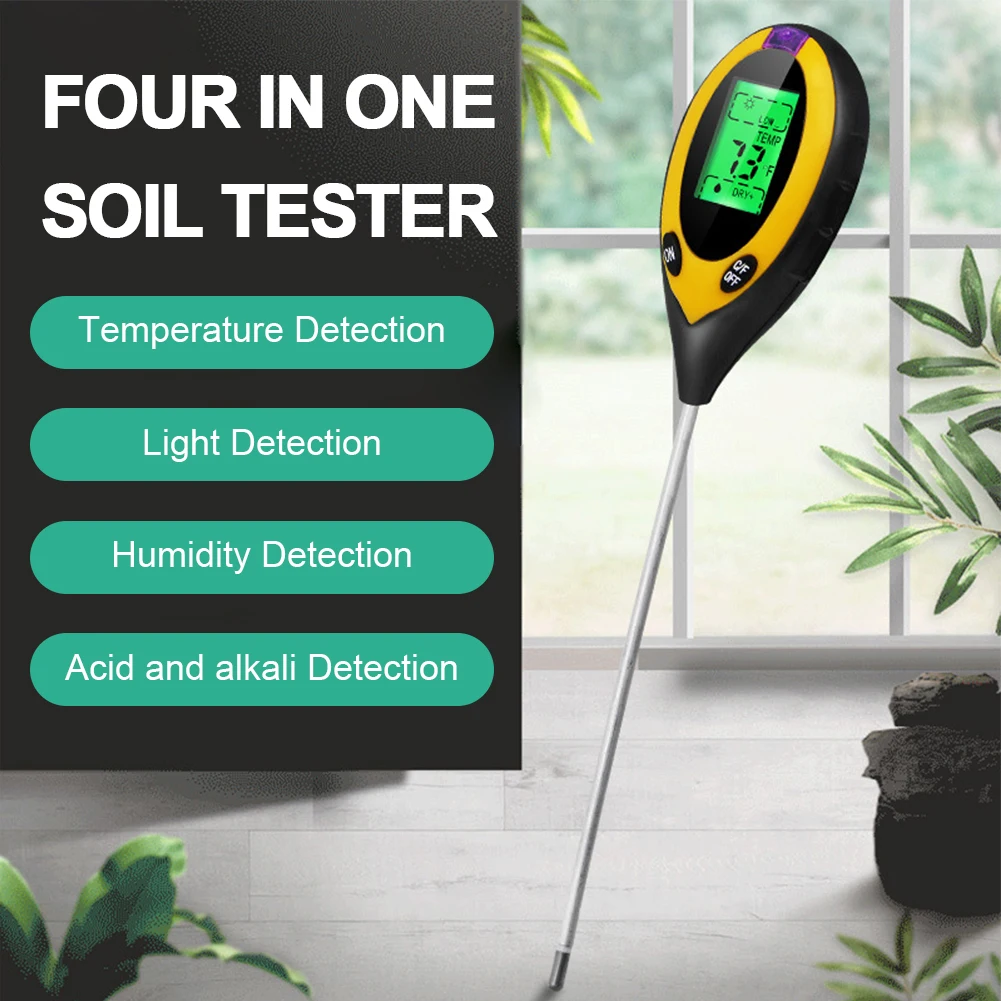 Professional Soil PH Meter 4 In1 LCD Temperature Humidity Sunlight ...