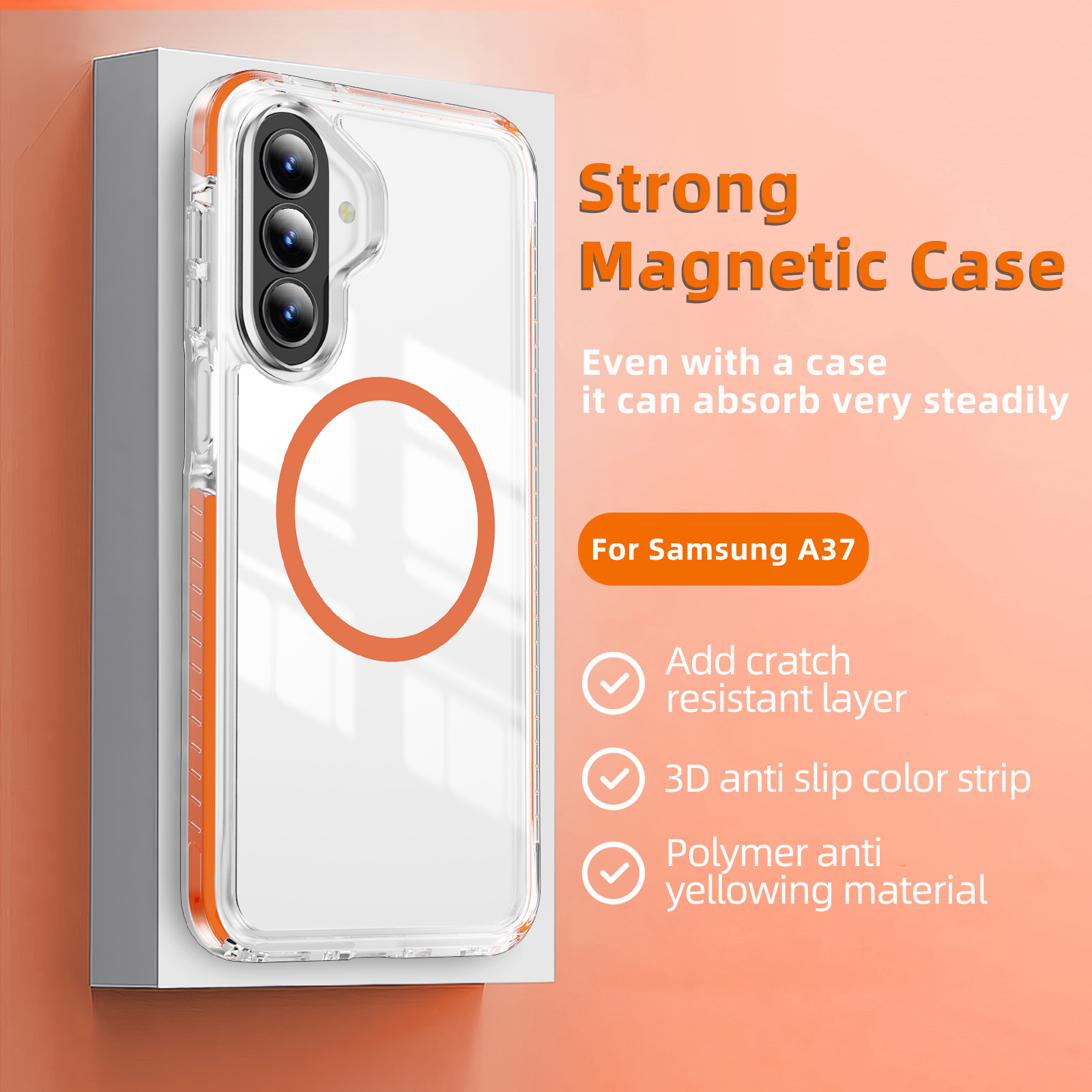 Luxury Colored AntiSlip Strip Anti Yellow High Clear Magnetic Phone Case for  S26 S25 S24 S23 Ultra Plus Shockproof Cover