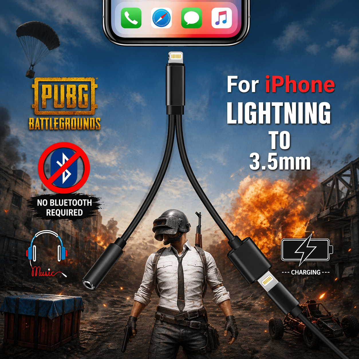 D TEC-Lightningg 3.5 mm Headphone Jack Adapter Phone Audio Dongle Cable Earphones Headphones Converter Phone single Jack connector - Handsfree & Hand phone Adapter For Phone -  Phone Handsfree Splitter -Lightningg Gaming Splitter Adapter for Phone