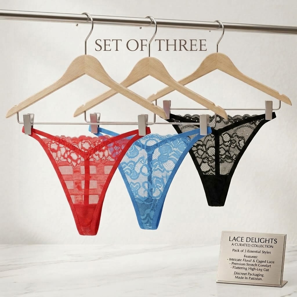 3 Pcs Export Quality Women’s & Girls G-String Panty | Soft Stretch Fabric | Comfortable Fit | Small Size (50–60 KG)