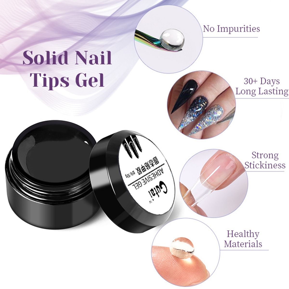 Solid Nail Tips Gel Strong Adhesive Long Lasting Extension Glue UV LED Curing Gel for Acrylic Press On Nails DIY Manicure