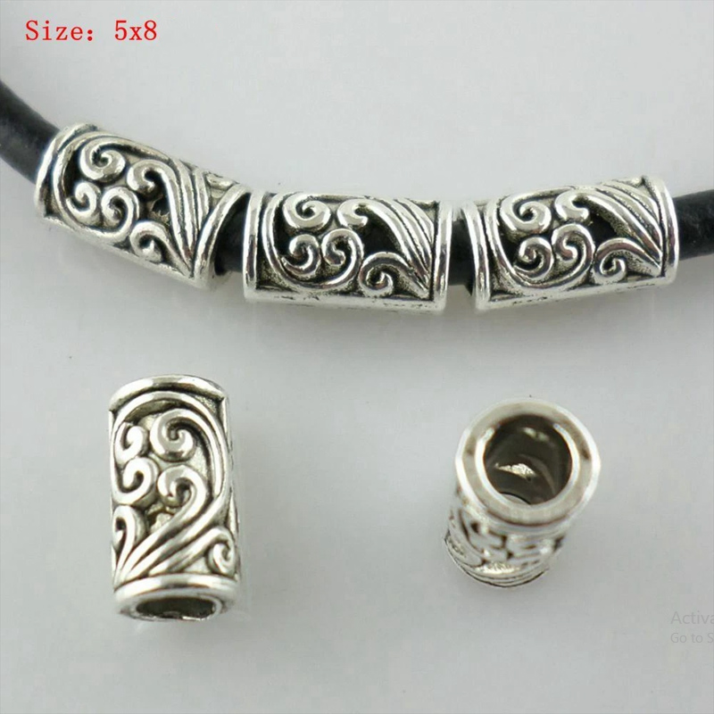 30pcs Antique Silver Tube Spacer Beads – Tibetan Column Beads for DIY Jewelry Making (5x8mm)
