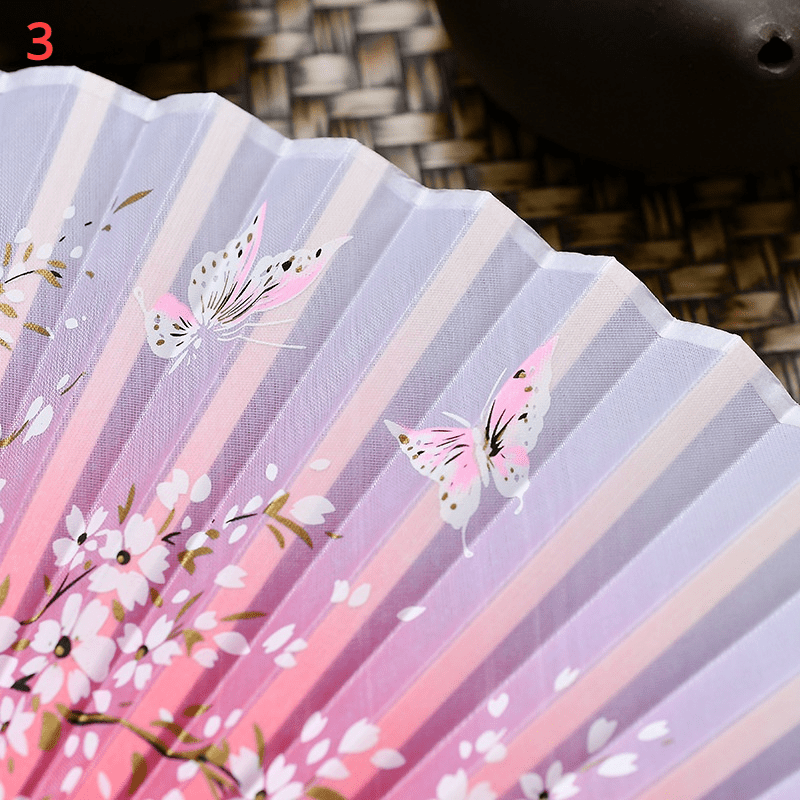 1Pc Vintage Silk Folding Fan Retro Chinese Japanese Bamboo Folding Fan Tassel Dance Hand Fan Home Decoration Ornament Craft 