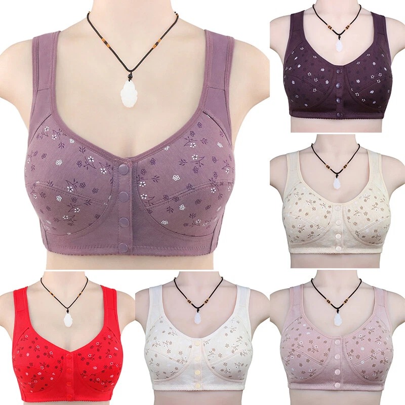 3 Button Front Opening Cotton Maternity Nursing Bra Breast Feeding Non Padded Cotton Material Wireless Front Closure Bra - Random Color
