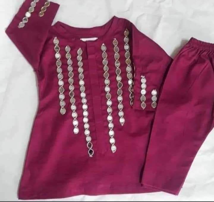 Girls' Cotton 2-Piece Suit | Mirror Work Kurta & Trouser