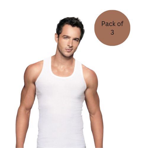 pack of 3 white mens vest or banyan