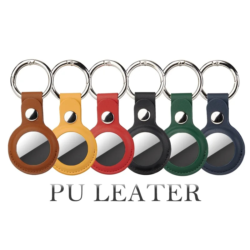 1/2Pcs Leather Keychain For  AirTag Protective Case Cover Waterproof Luggage Anti-Loss Keyring AirTags Accessories
