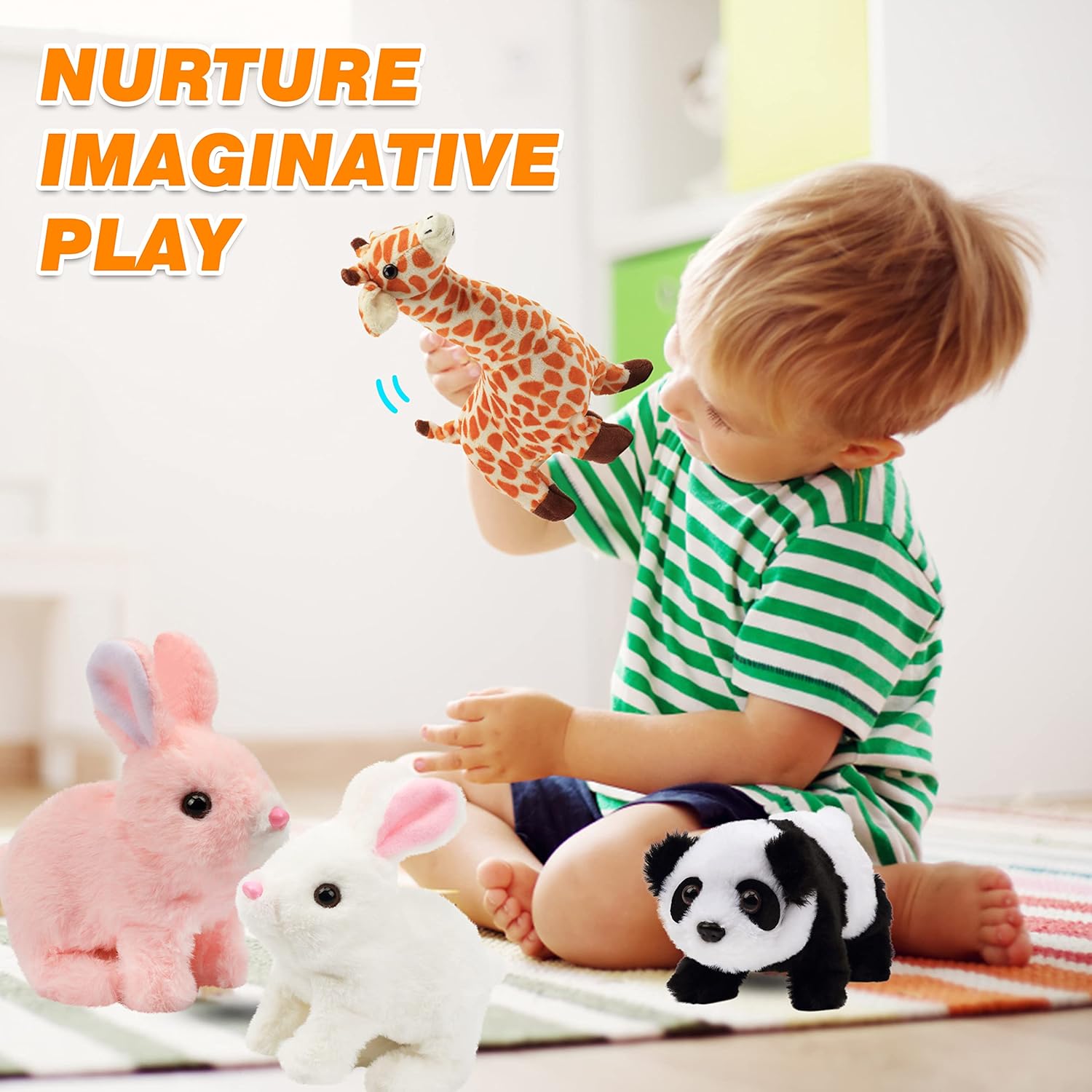 Rabbit Toy Soft Fur Realistic Walking, Talking Bunny with Sounds and Movements, Electronic Robot pet Toy for Kids, Gift for Toddlers Birthday