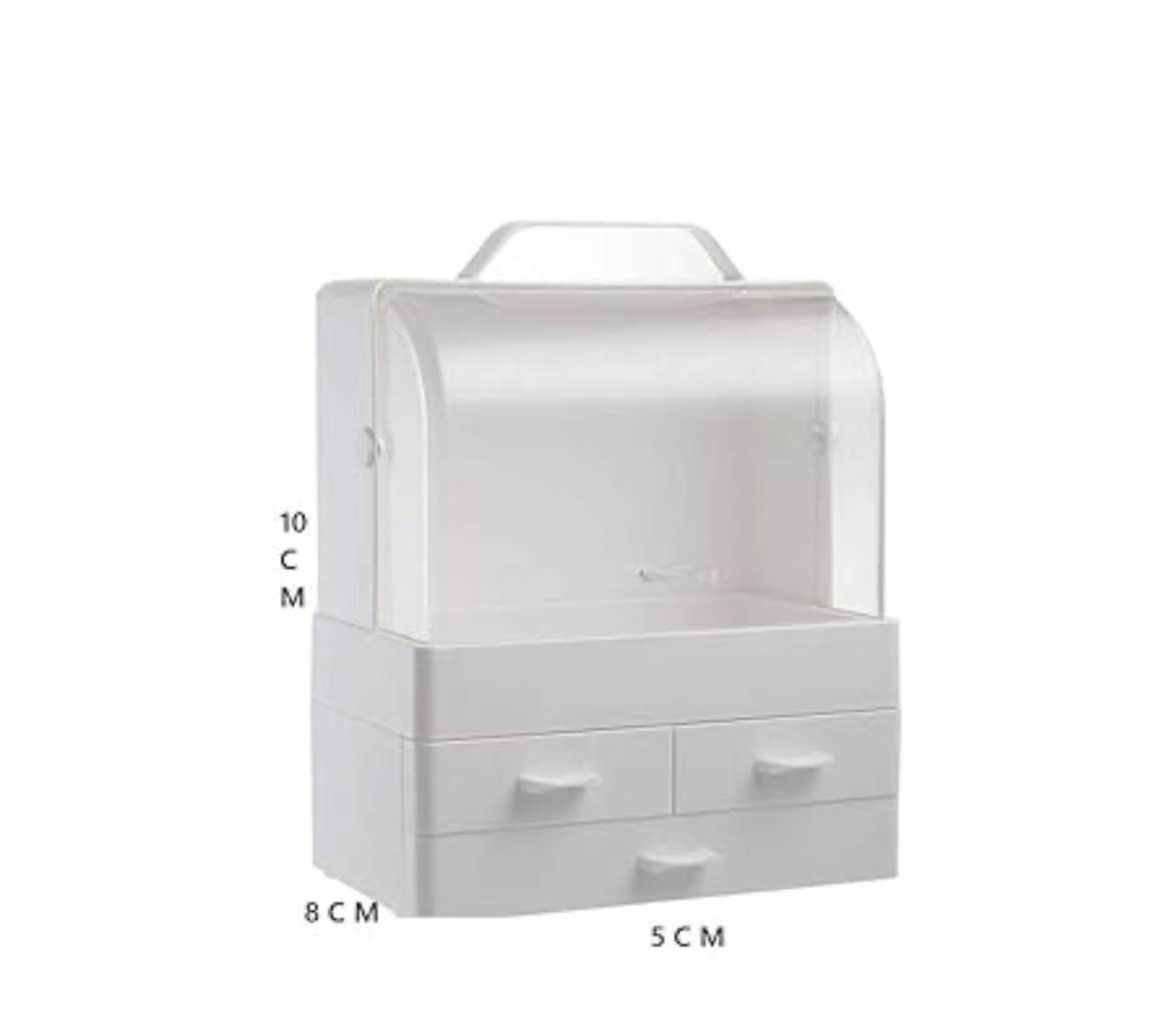 Luxury Acrylic Makeup Organizer | 1 Door & 3 Drawer Cosmetic Storage Box for Vanity | Premium Beauty Organizer for Women