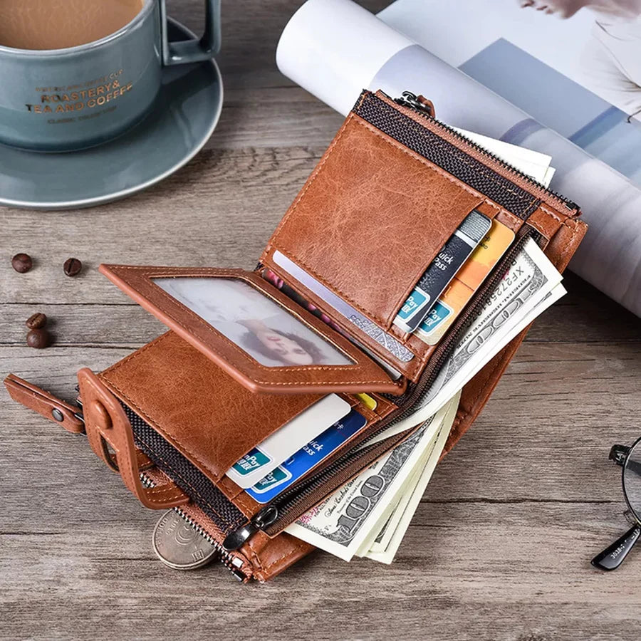 Buffalo Leather Trifold Wallet for Men – Premium Slim Card Holder