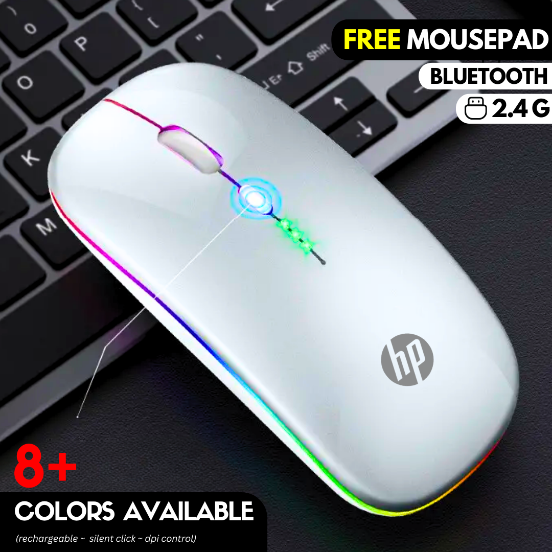 【ORIGINAL】 FunBug Dual Mode Rechargeable Wireless Bluetooth Gaming Mouse RGB with adjustable DPI ~ Silent Click, Ultra-thin Mini Wireless 2.4G Optical Mouse with MousePad for Laptop, PC, Computer, Mobile, Pad, Tablet, Smart LED TV