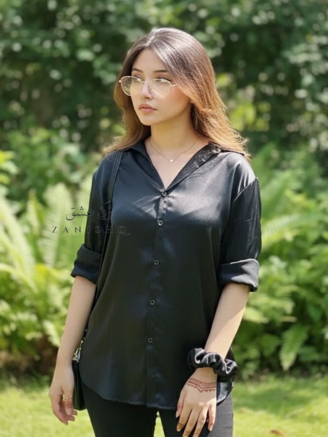 Black Button-Down Silk Shirt