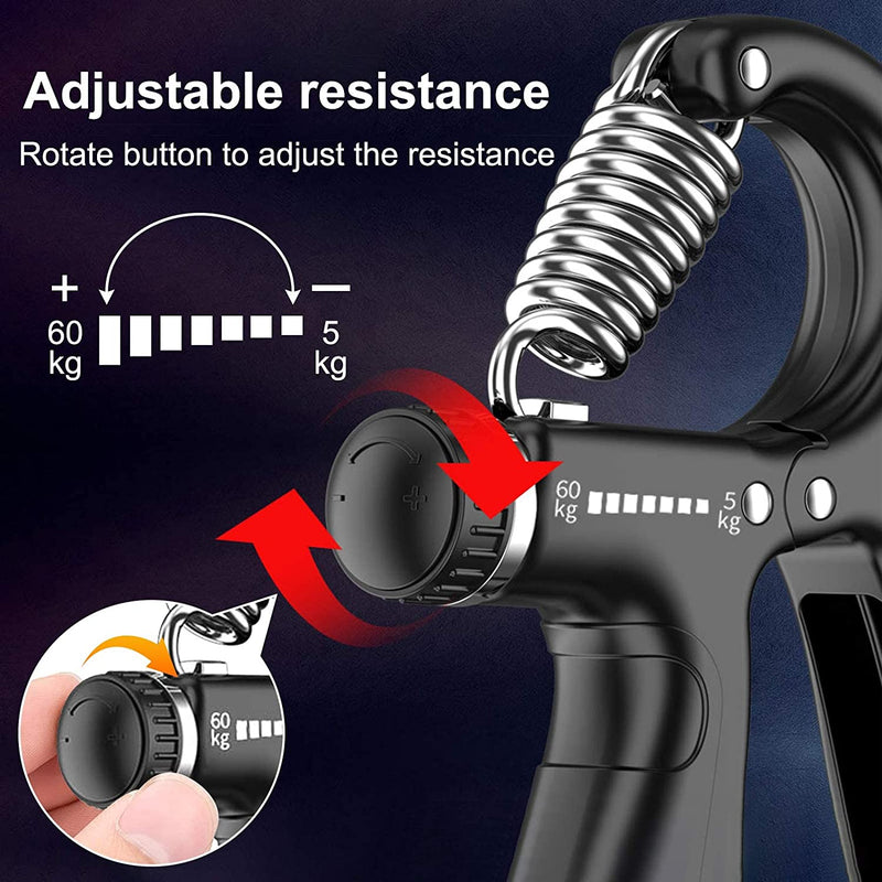 Hand Gripper Adjustable 5–60KG with Counter Grip Strengthener Heavy Duty Forearm Wrist Exerciser Gym Trainer Non-Slip Handle R-Shape Fitness Equipment for Home & Gym