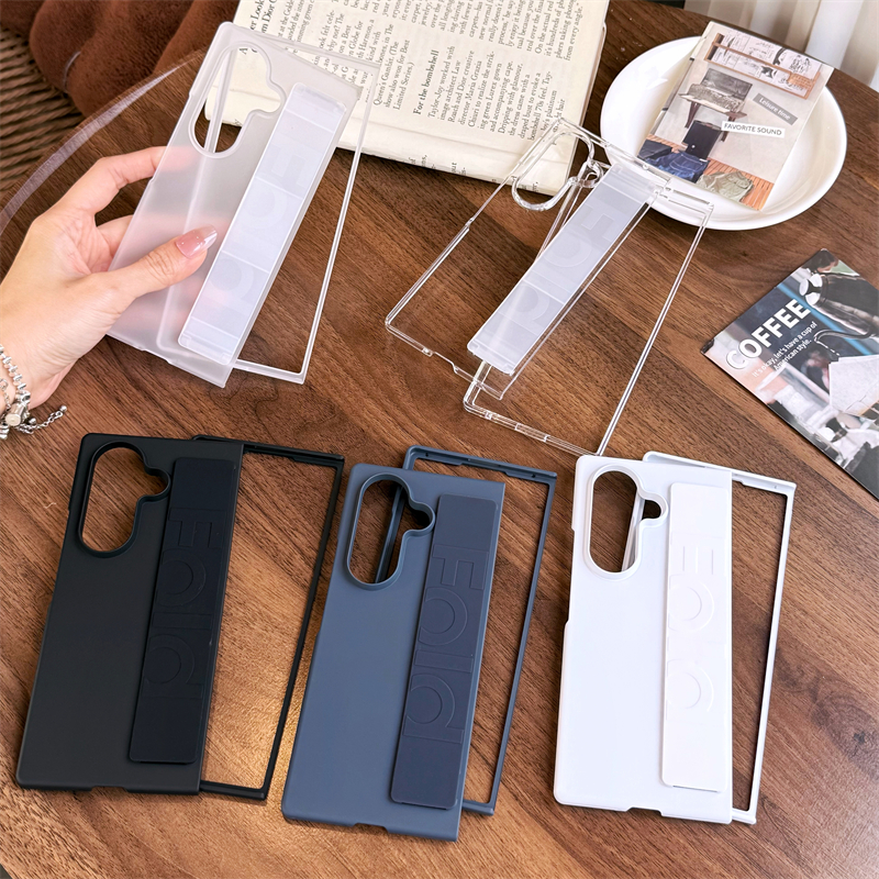Luxury Matte Silicone Elastic Wrist Strap Bracket Case For   Z Fold 7 6 5 4 3 ZFold7 Ultra Thin PC Hard Clear Cover