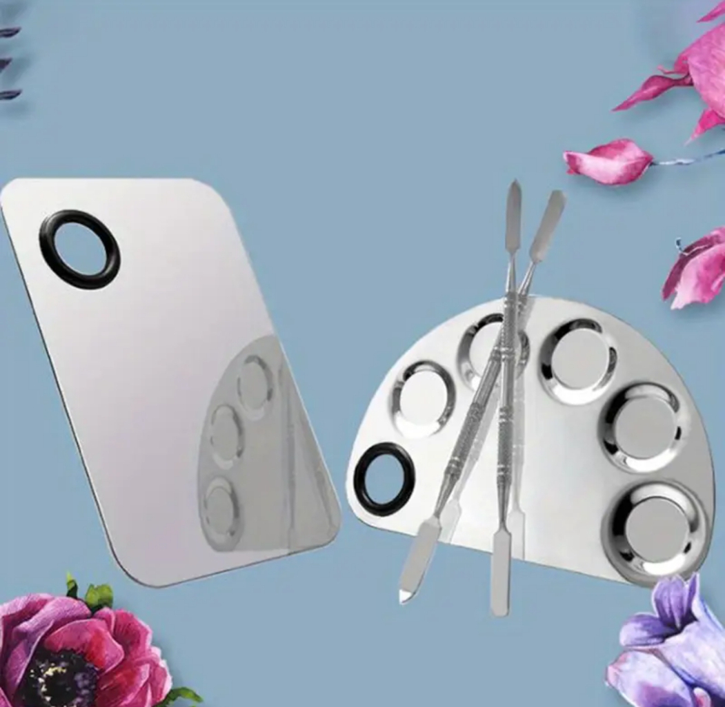 2 PC Professional Stainless Steel acrylic cosmetics Face Makeup Palette stainless steel good quality product Foundation mixing pallette With spatula foundation mixing pallette 2pc