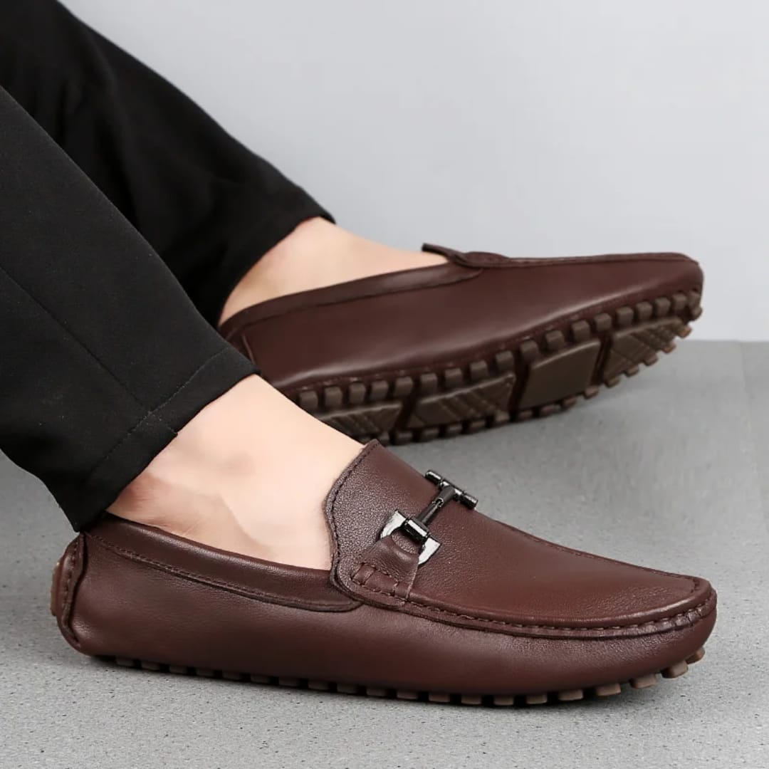 Black Brown Men's Loafer Shoes | Stylish Leather Finish Slip On Shoes | Elegant Party Wedding Office Footwear For Men slip one and Loafer shoes