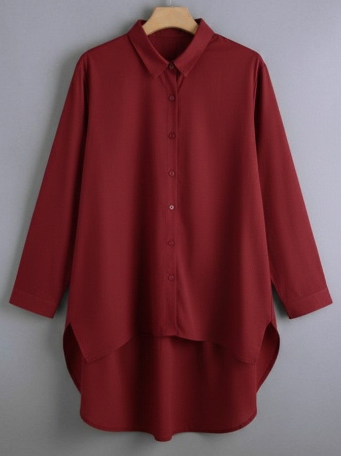 Cotton Fold Collar With Long Sleeve Blouse Shirt For Women's Casual Wear