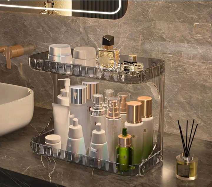 2 Layer Crystal Perfume Organizer Rack – Luxury Cosmetic Display Stand | Vanity Storage Shelf