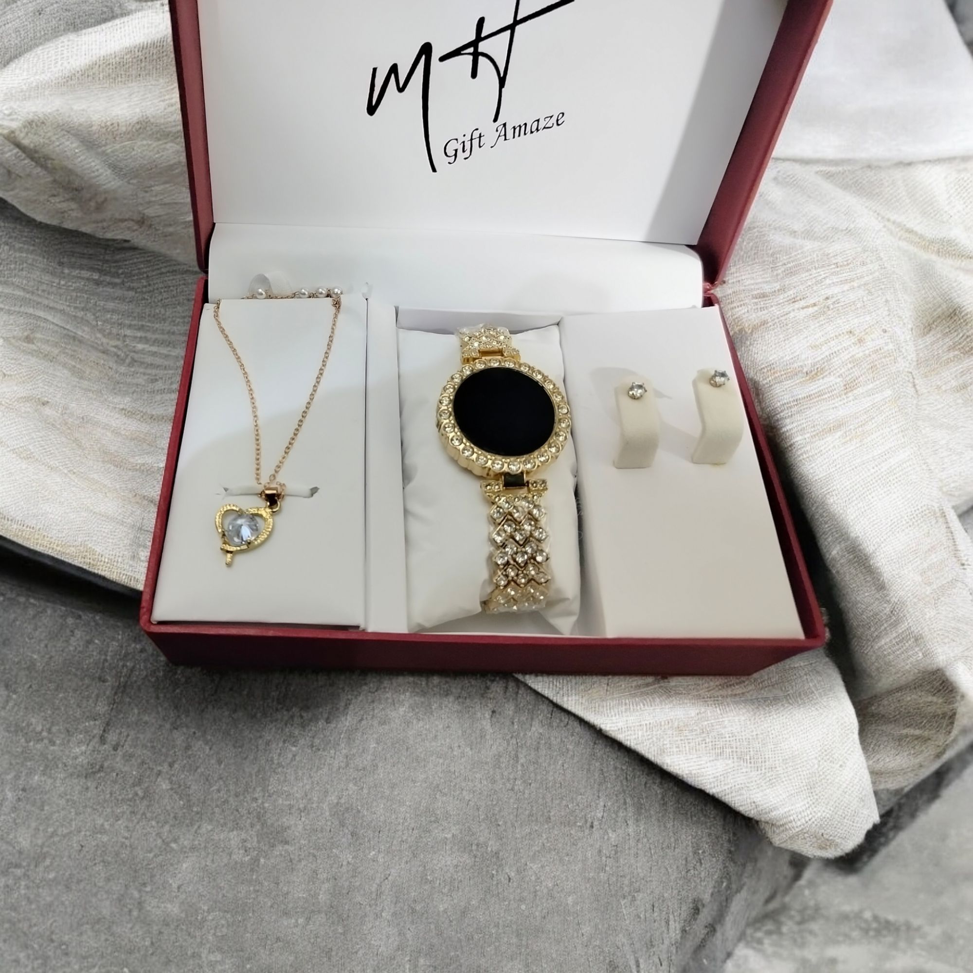 Jewellery For Women Girls Women's Fashion Trend Luxury Rhinestone Roman digital Watch Rhinestone Necklace with tops Best for Gift without box