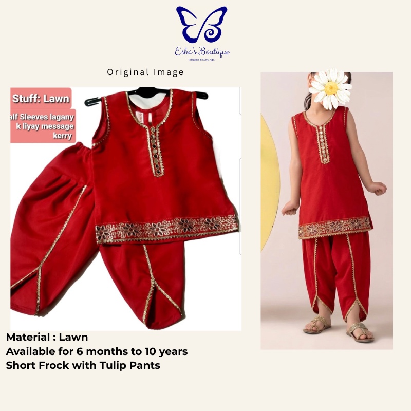 New Fashion Eid Dresses | Eid Dresses for baby girls | Eid Dresses | Summer Dresses | Short Shirt with Tulip pents | Stuff: Premium Lawn Quality | Newborn to 10 years
